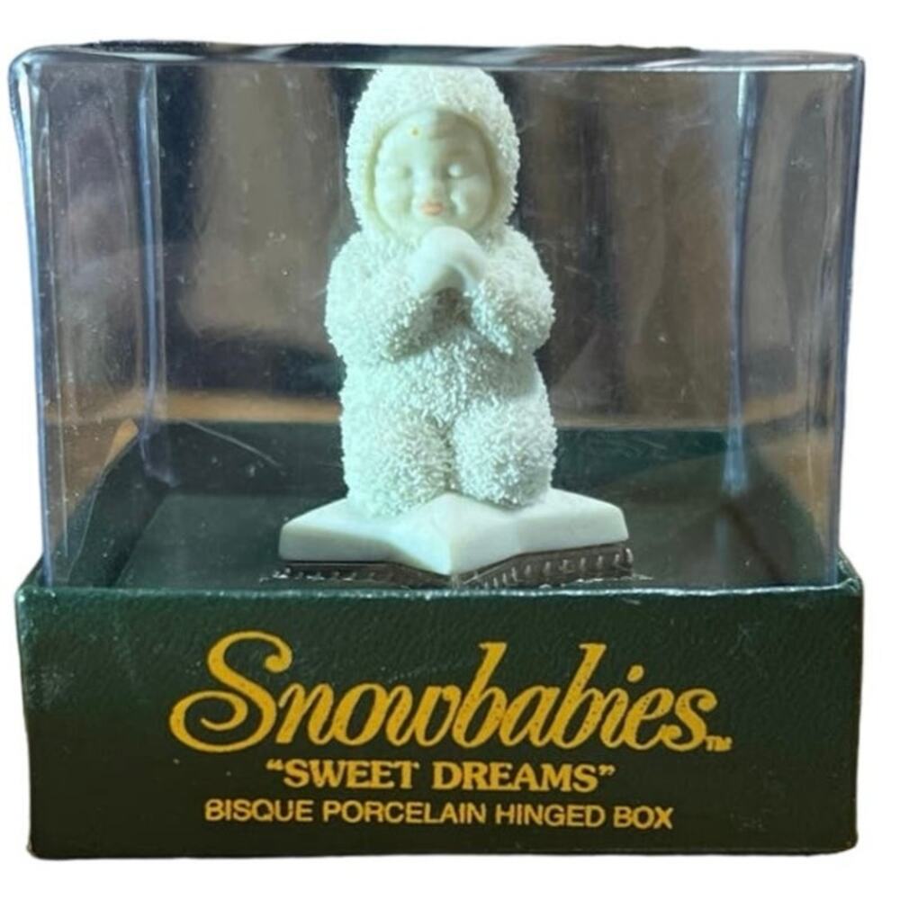Vintage Snowbabies Angel Department 56 Sweet Dreams Bisque Porcelain Hinged Box - Picture 2 of 4